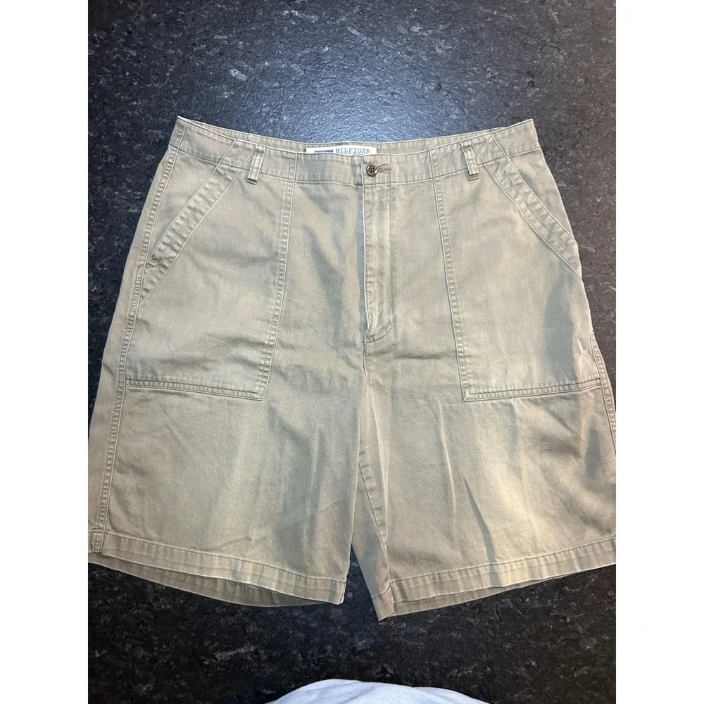 Tommy Hilfiger Mens Khaki Cotton Twill Cargo Shorts Sz 36 Authentic Issue #115